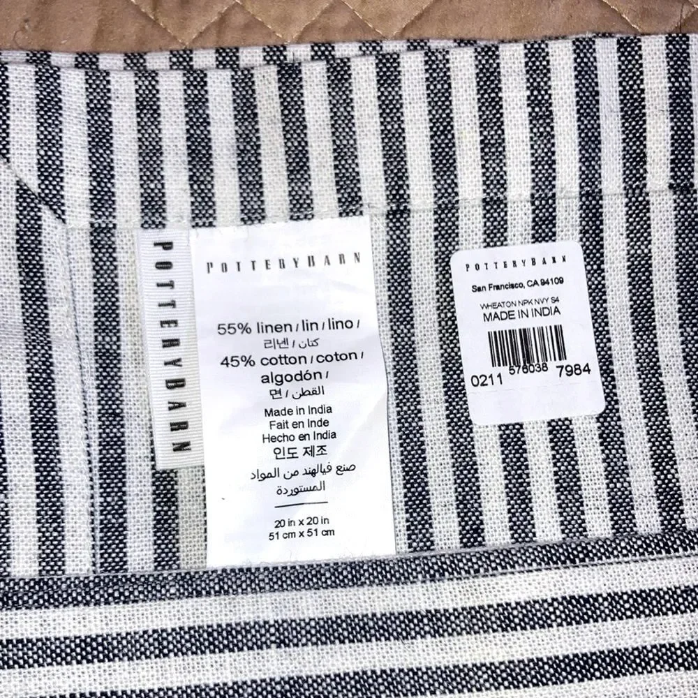 POTTERY BARN Wheaton 2 Striped Linen Cotton Napkins Gray White 20 x 20 inches